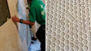 地砖（800×800mm以上）上墙必须使用金属挂件，背面刷背胶，胶泥铺贴，做到双重保护。